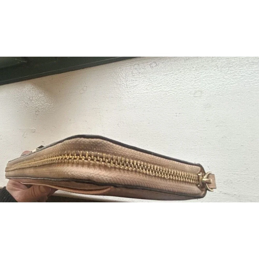 Kate Spade Bow Zip Around Wallet Blush Pink Hatched Leather Clutch Gold Tone